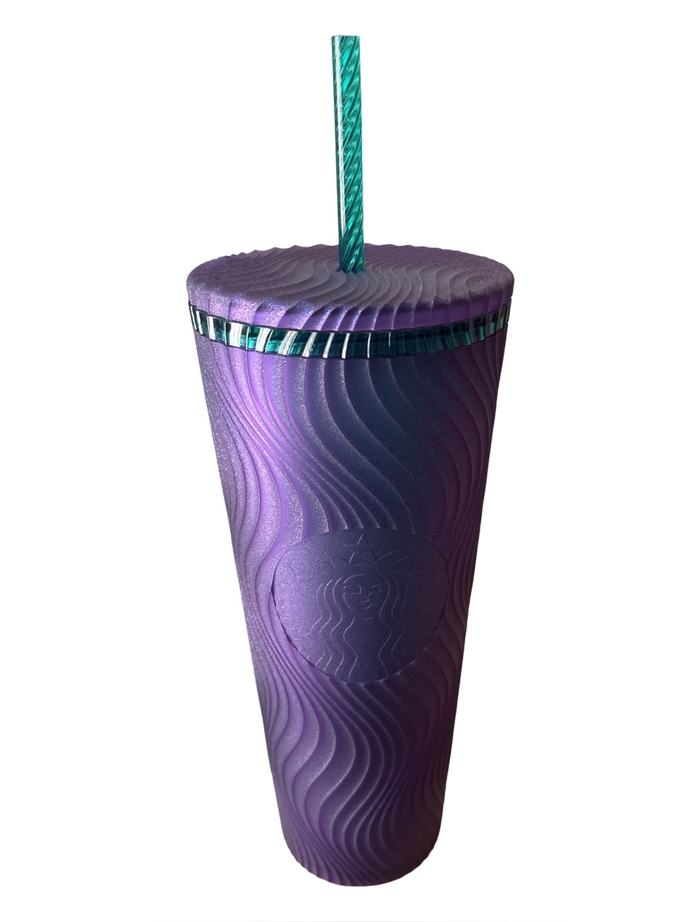 Starbucks Wavy Purple Plastic Cold Cup 24 oz Reusable Tumbler with Straw and Lid
